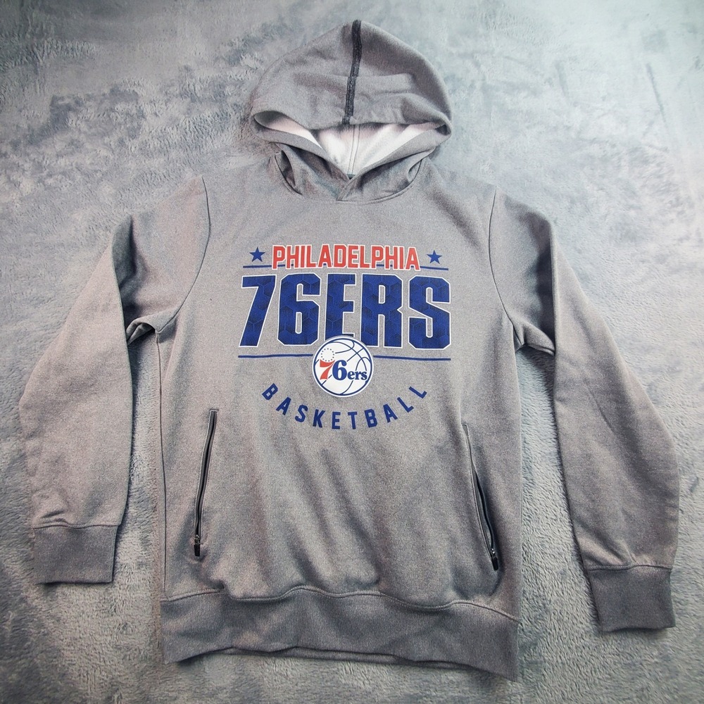 Philadelphia 76ers Graphic Print Hooded Sweatshirt Size S Gray